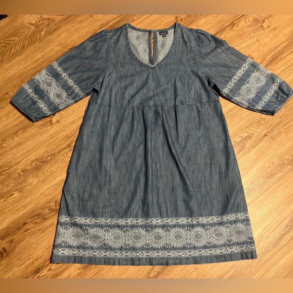 J. Jill Blue Embroidered V-Neck Midi Dress - Picture 3 of 11